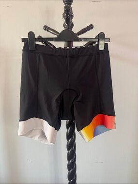 Black Cycling Shorts with Multicolor Hem